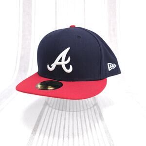 Atlanta Braves Hat Cap Fitted Mens 8 Navy Red MLB Baseball 59FIFTY New Era
